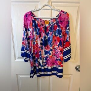 Ruby Rd. Floral Blouse - Pink and Blue